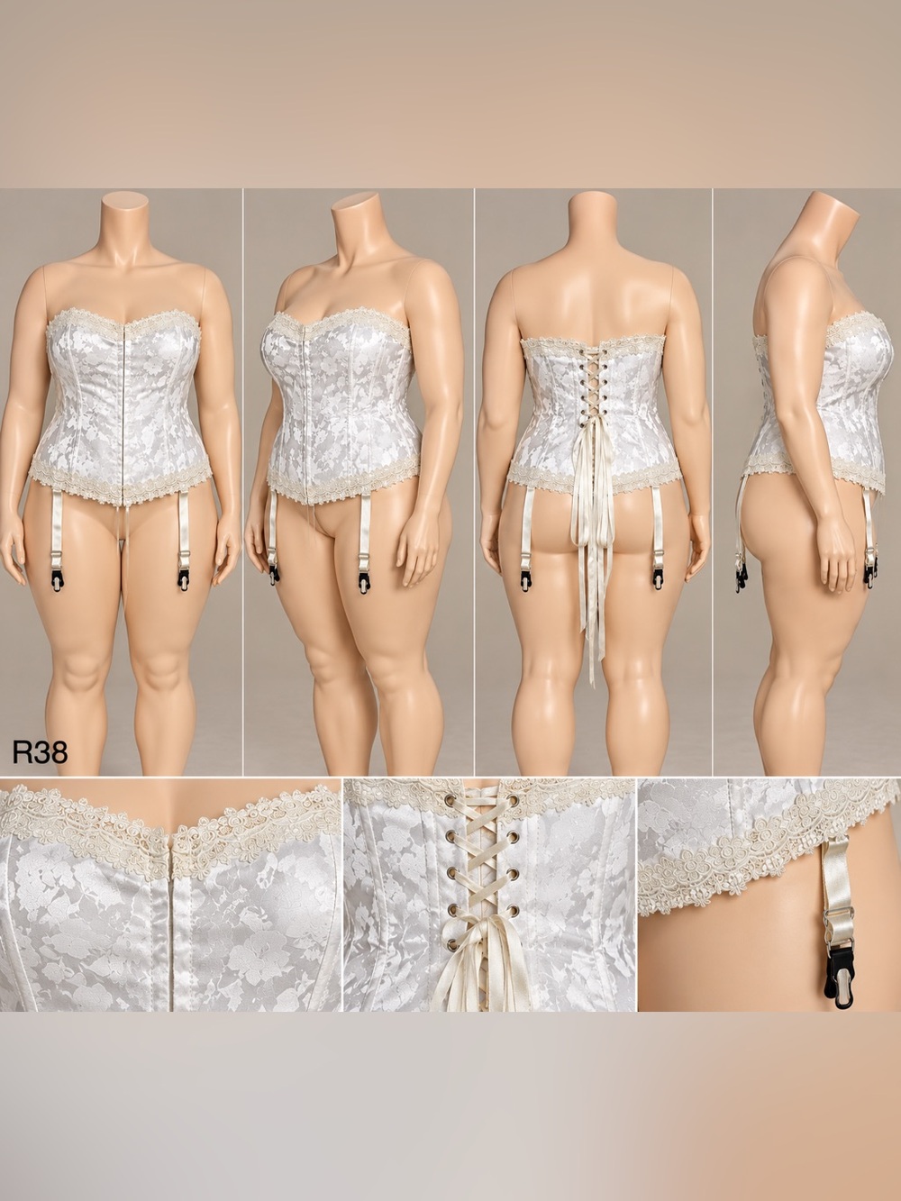 Intimate Attitudes Plus Size Lace Up Corset Floral White Size 48
